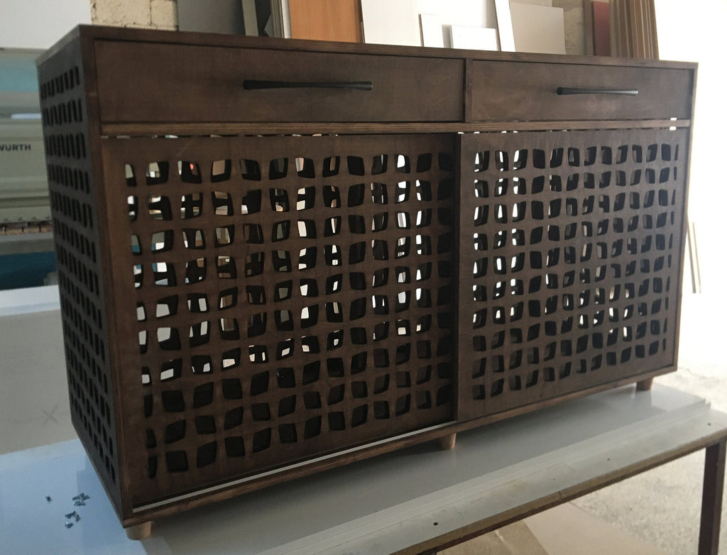 Modern Wooden Double Dog Crate Furniture with Drawers – 60” Wide Handmade Pet House