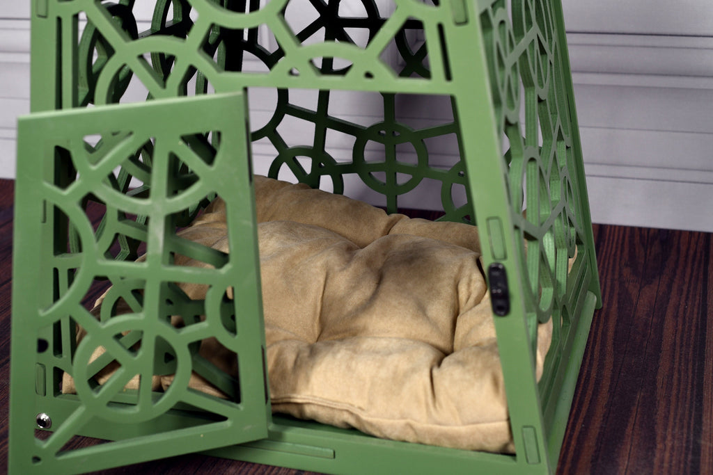 Modern Wooden Dog Crate: Portable Pet Kennel with Cushion