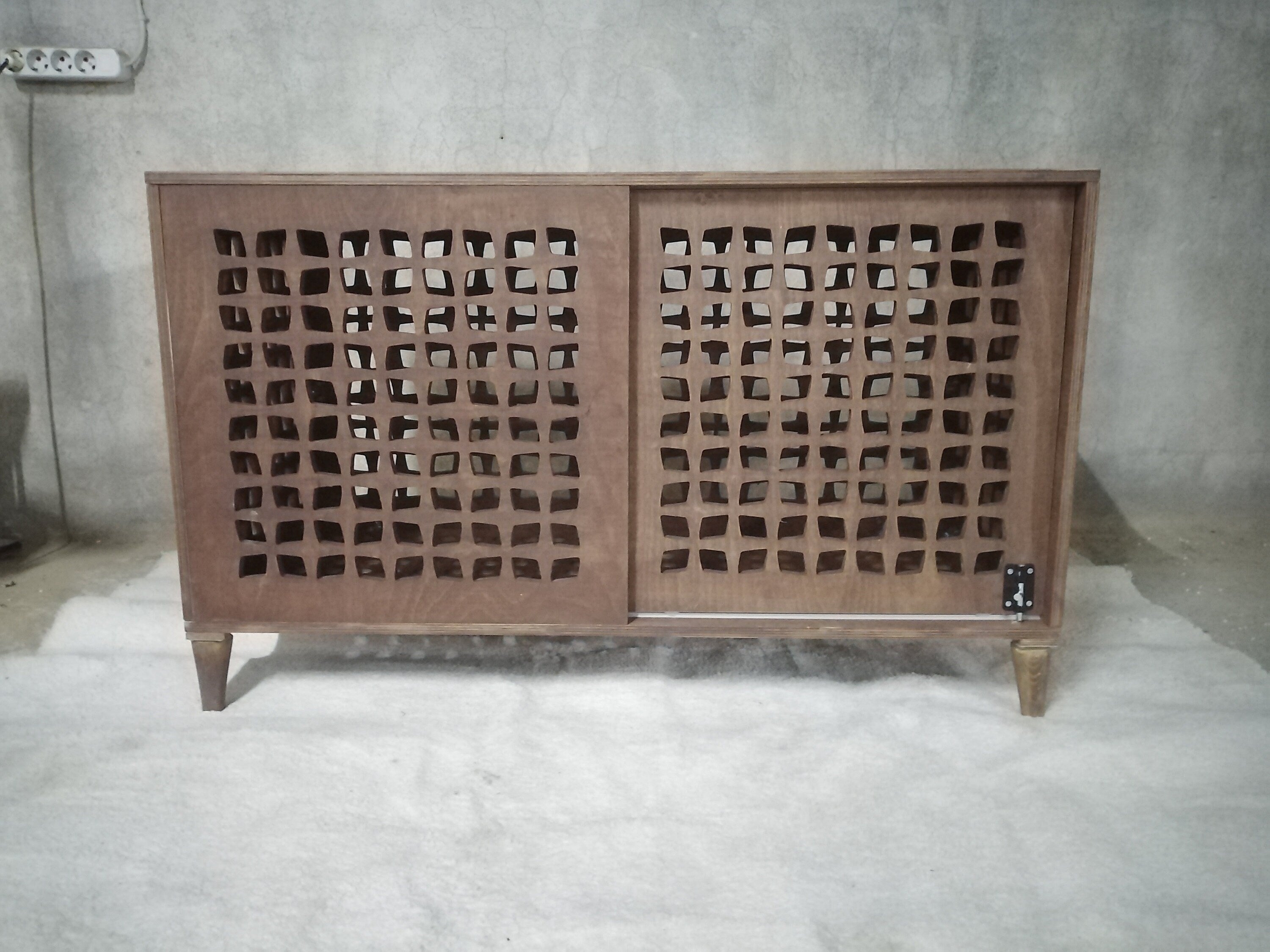 Modern Wood Nightstand Dog Crate with Sliding Door
