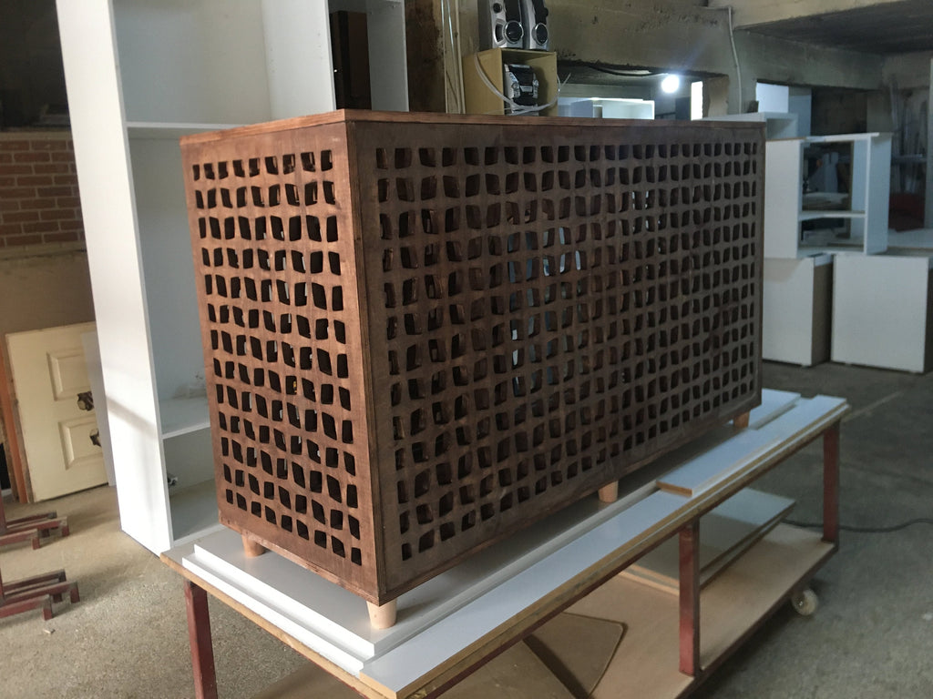 Modern Wooden Double Dog Crate Furniture with Drawers – 60” Wide Handmade Pet House