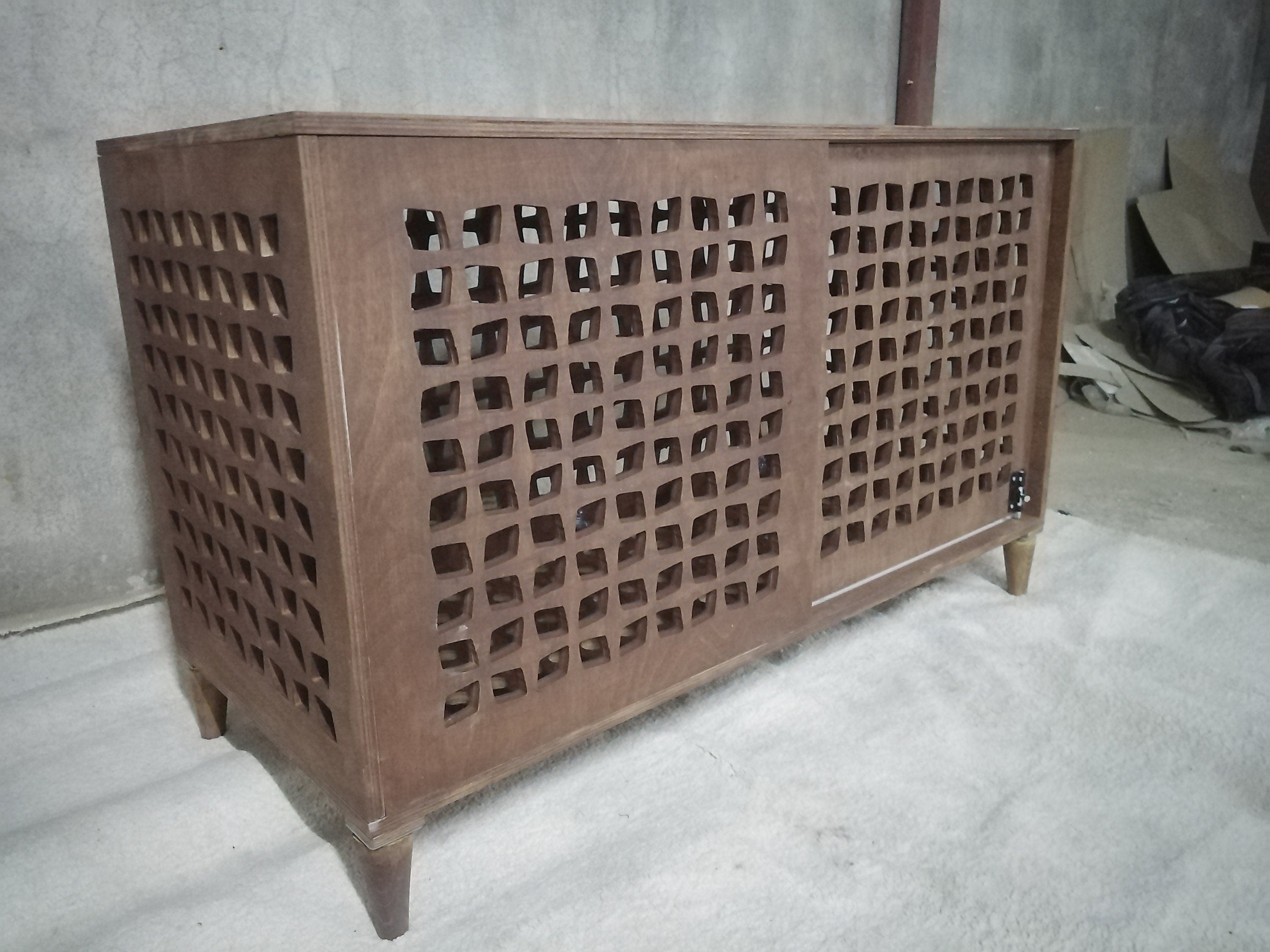 Modern Wood Nightstand Dog Crate with Sliding Door