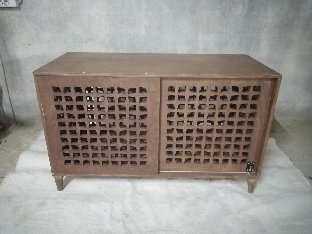 Modern Wood Nightstand Dog Crate with Sliding Door