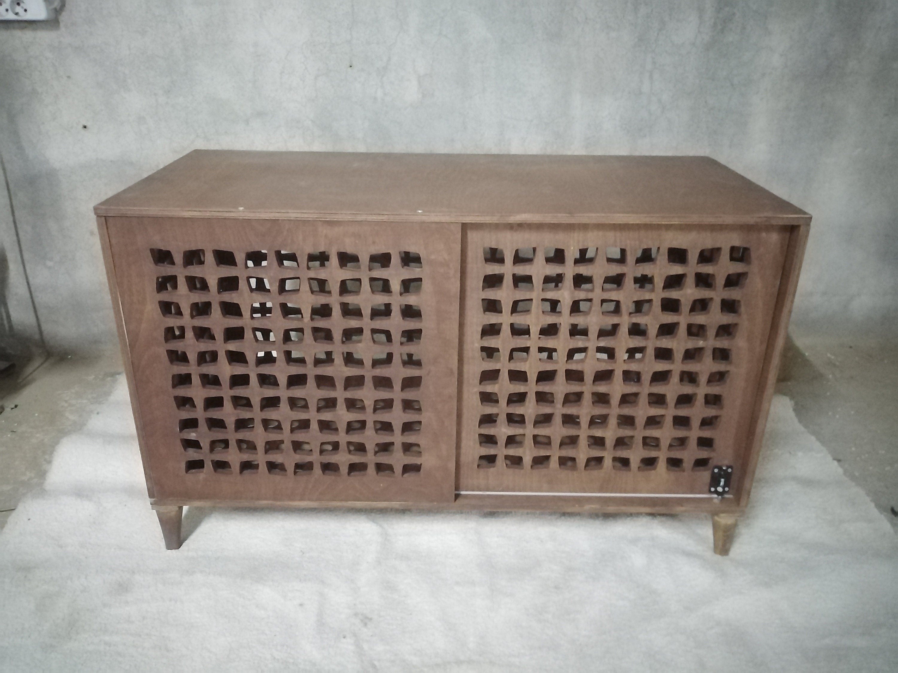 Modern Wood Nightstand Dog Crate with Sliding Door