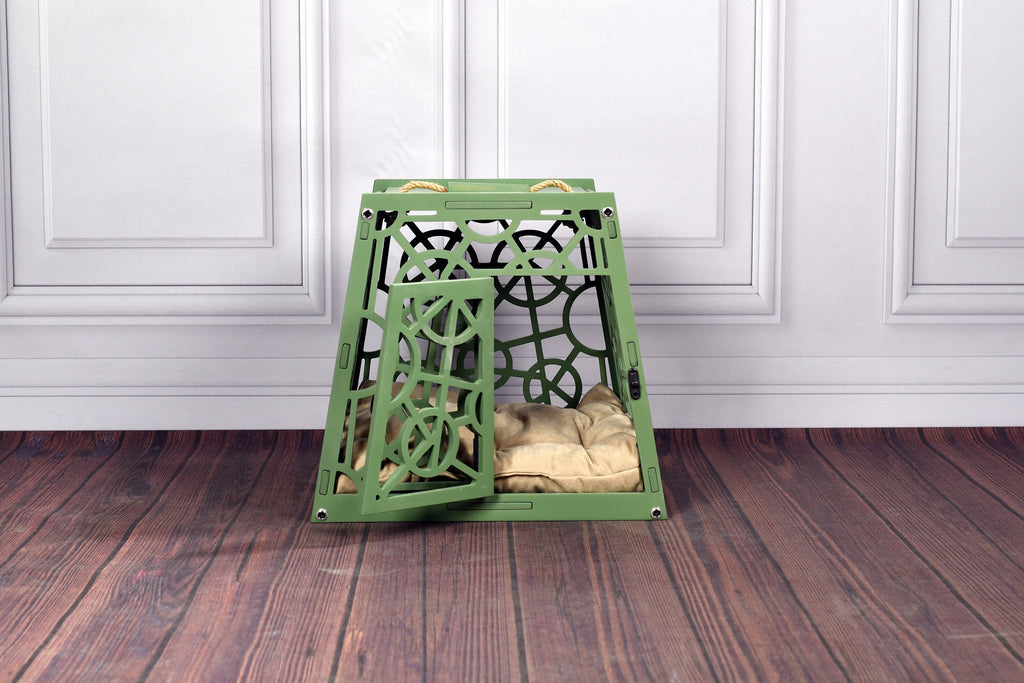 Modern Wooden Dog Crate: Portable Pet Kennel with Cushion