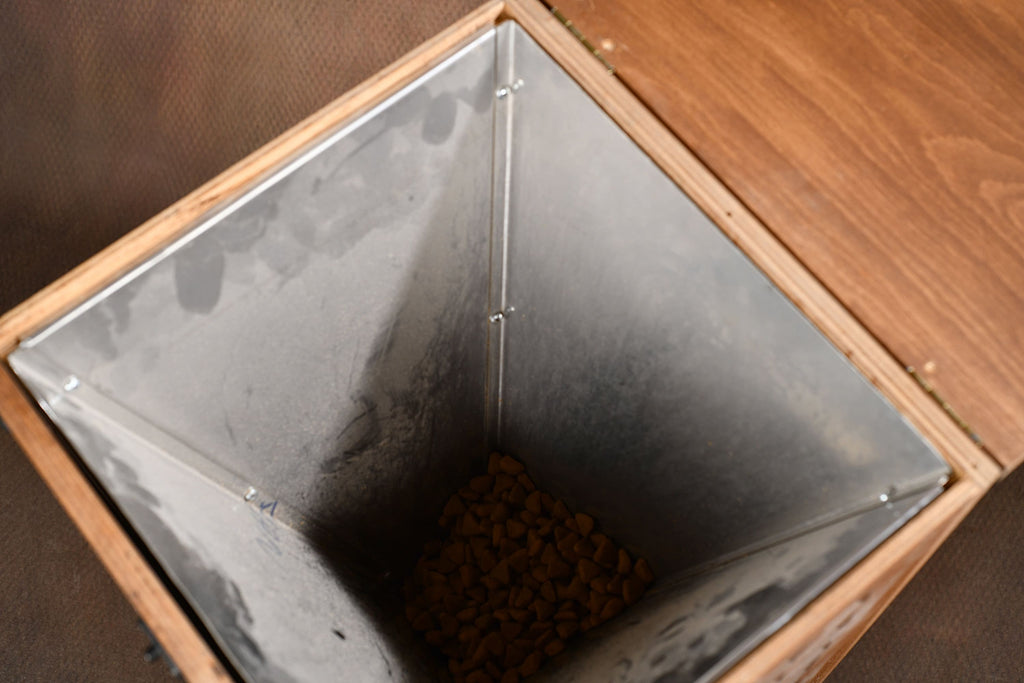 Manual Wooden Pet Food Dispenser with Stainless Steel Bowls – 5–8 kg Dry Food Capacity