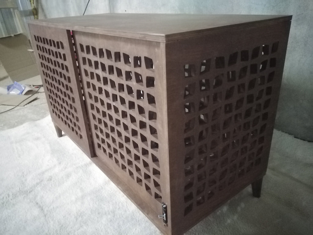 Modern Wood Nightstand Dog Crate with Sliding Door