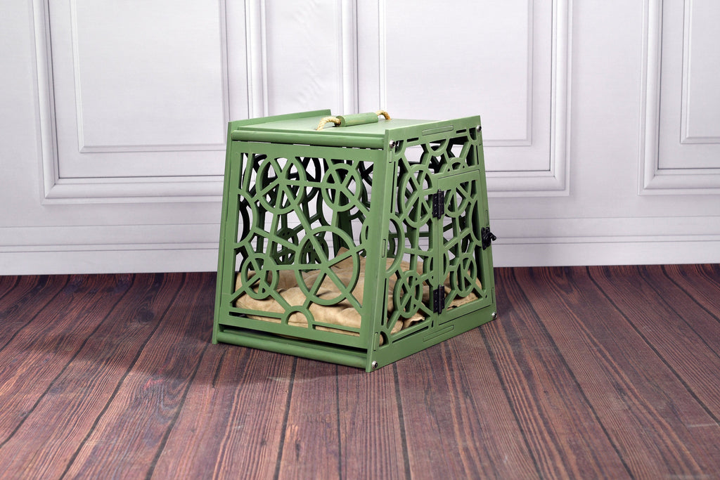 Modern Wooden Dog Crate: Portable Pet Kennel with Cushion