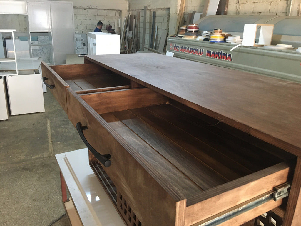 Modern Wooden Double Dog Crate Furniture with Drawers – 60” Wide Handmade Pet House