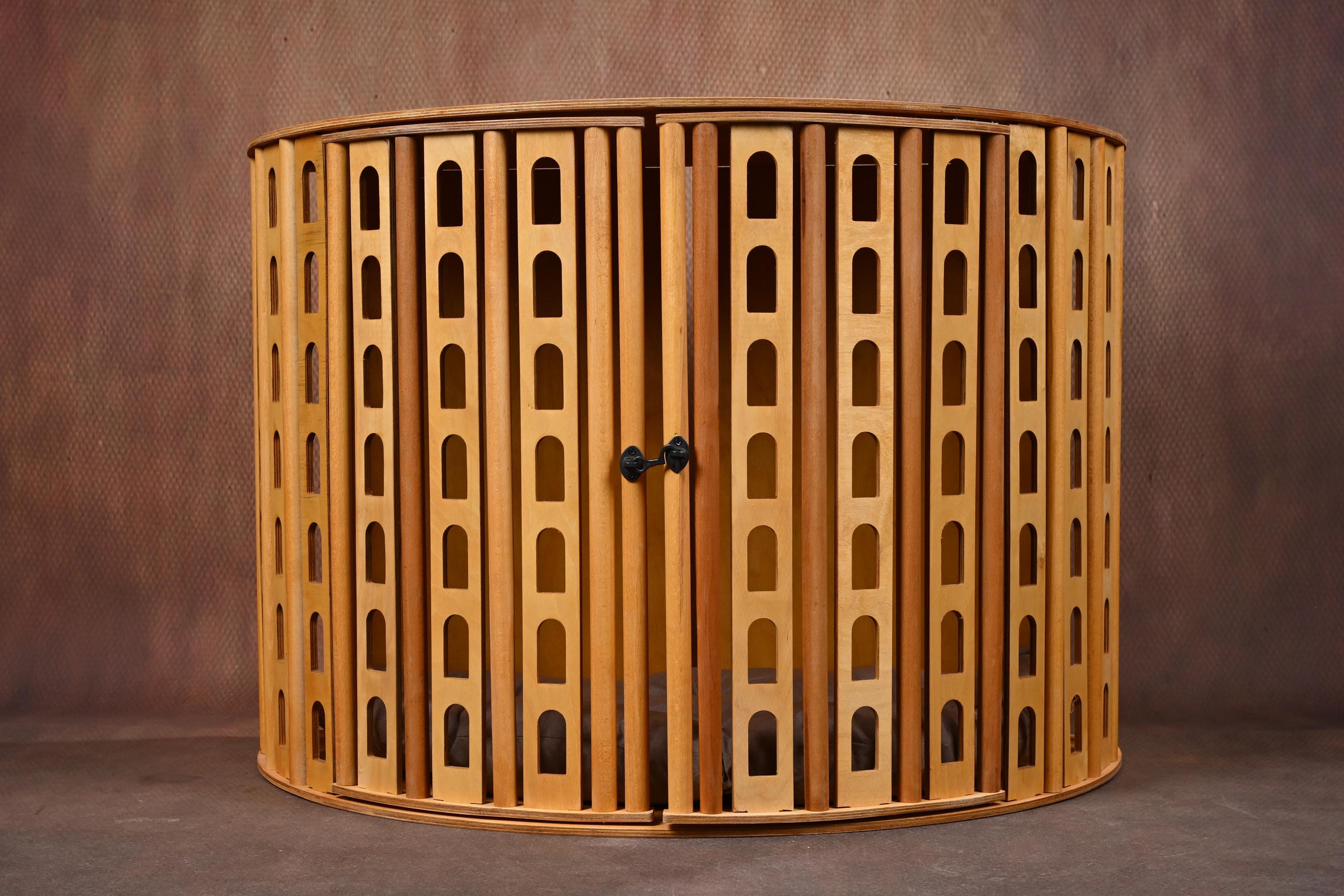 Coliseum wooden dog crate with two front doors, indoor pet furniture
