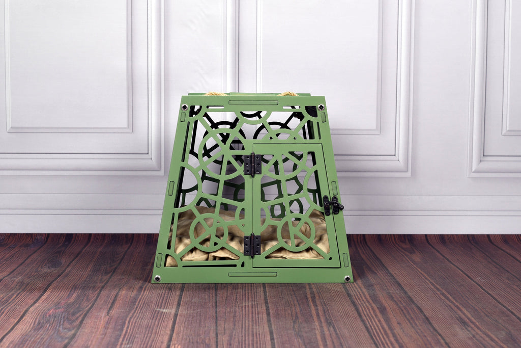 Modern Wooden Dog Crate: Portable Pet Kennel with Cushion
