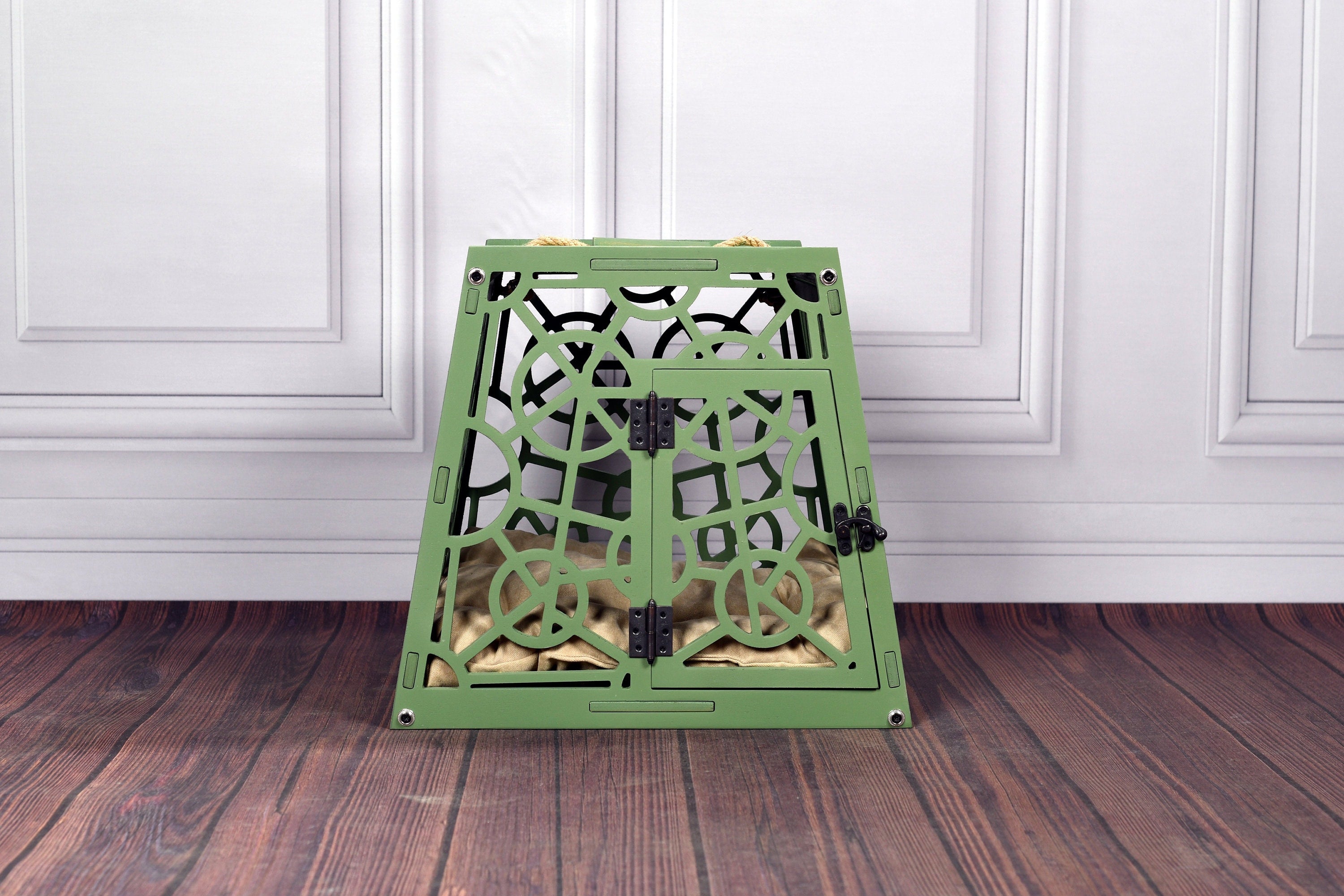 Modern Wooden Dog Crate: Portable Pet Kennel with Cushion