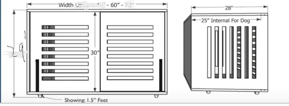 Modern Wooden Double Dog Crate Furniture with Drawers – 60” Wide Handmade Pet House