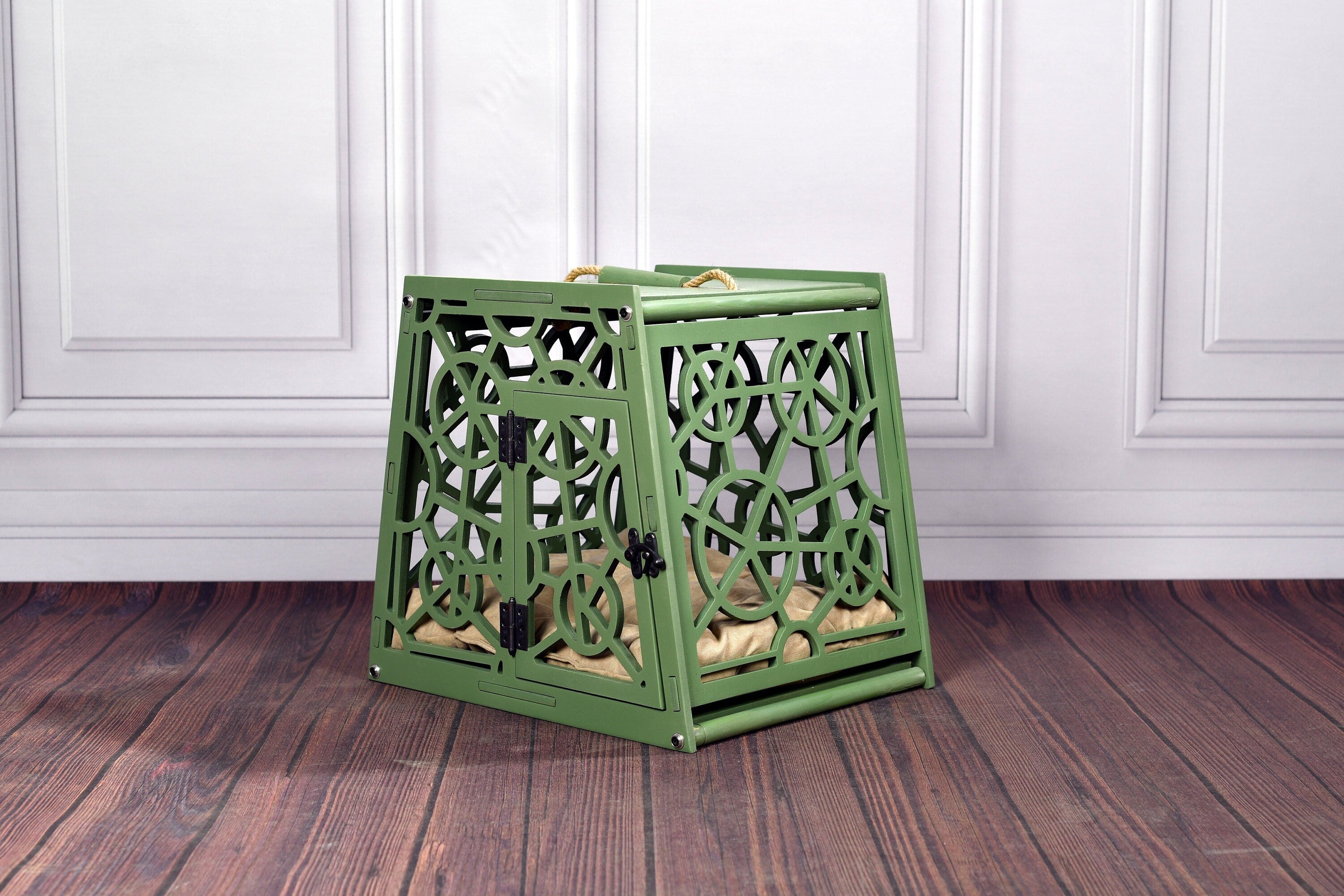 Modern Wooden Dog Crate: Portable Pet Kennel with Cushion
