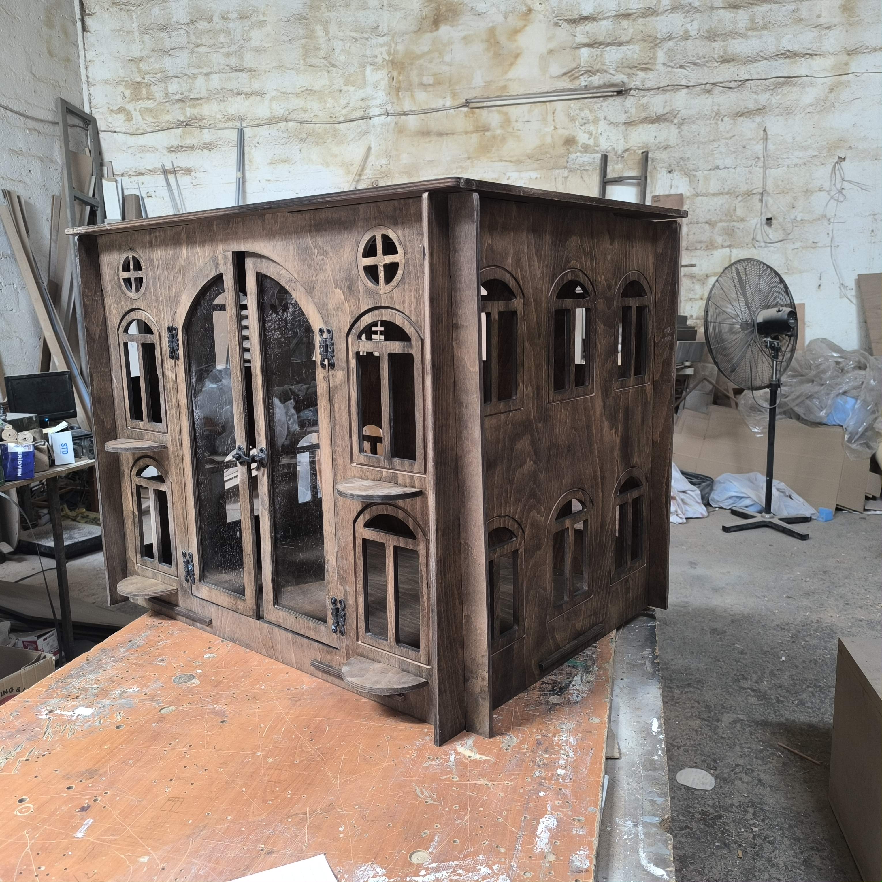 Miami Wooden Dog Crate Furniture – Stylish Indoor Kennel -Castle brown