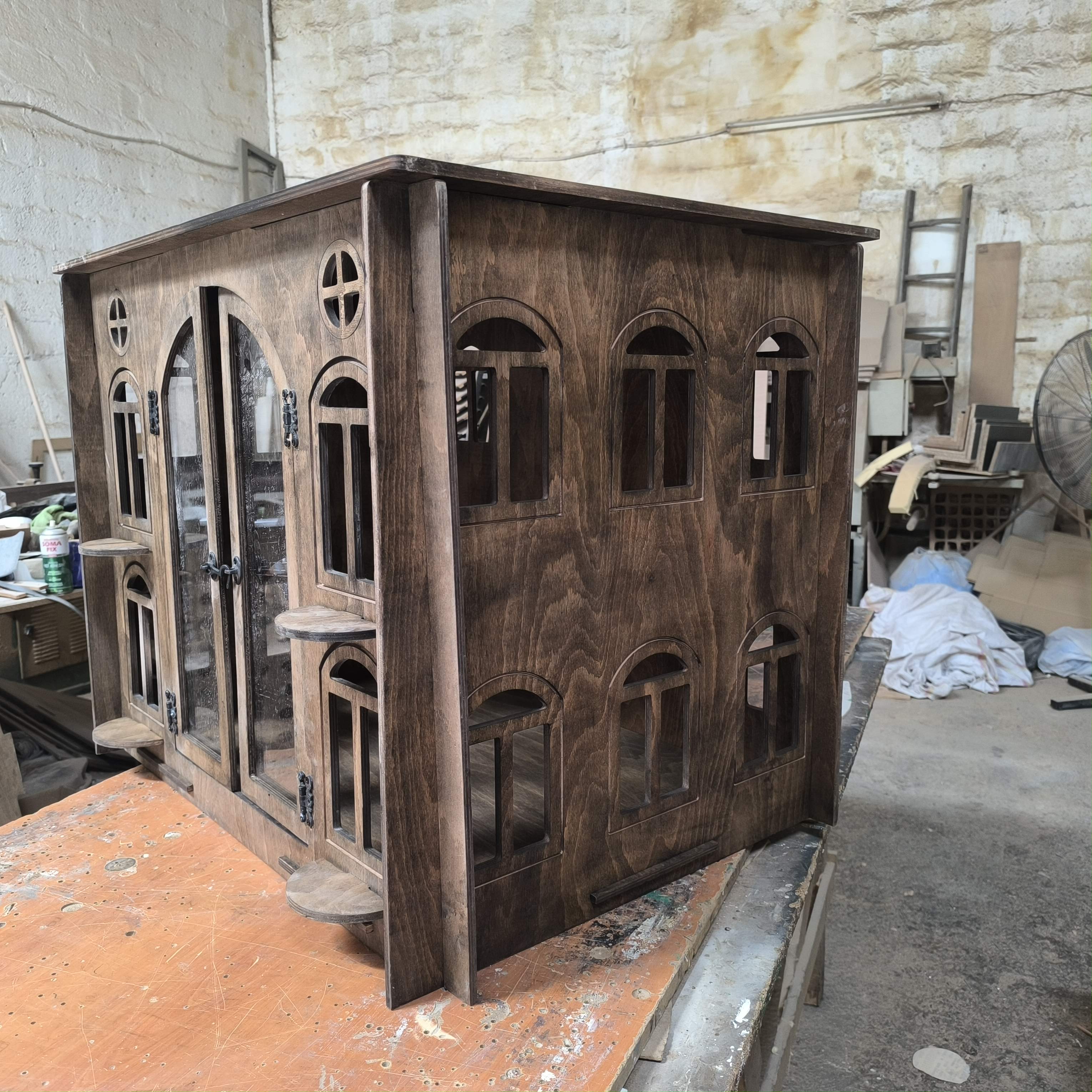 Miami Wooden Dog Crate Furniture – Stylish Indoor Kennel -Castle brown