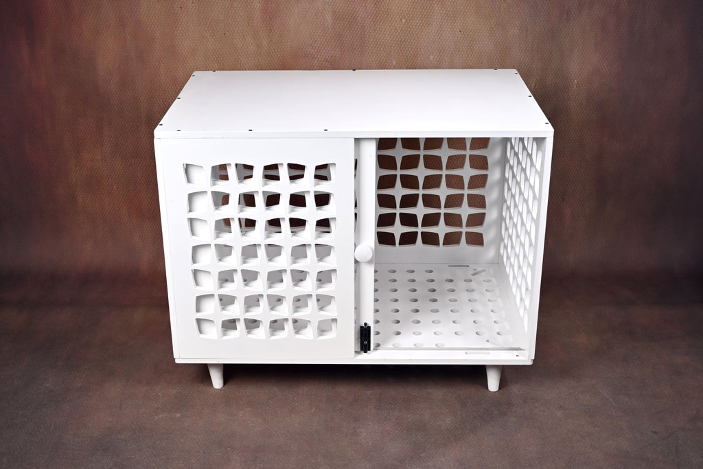 Mid-Century Modern Wooden Dog Crate: Indoor Pet Furniture with sliding door