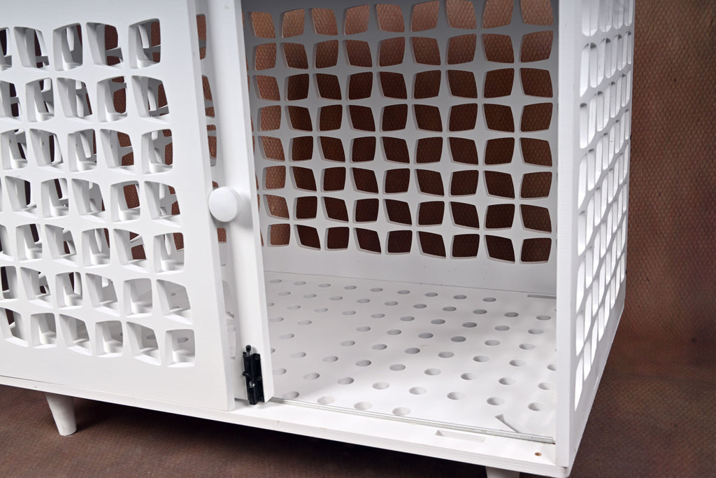 Mid-Century Modern Wooden Dog Crate: Indoor Pet Furniture with sliding door