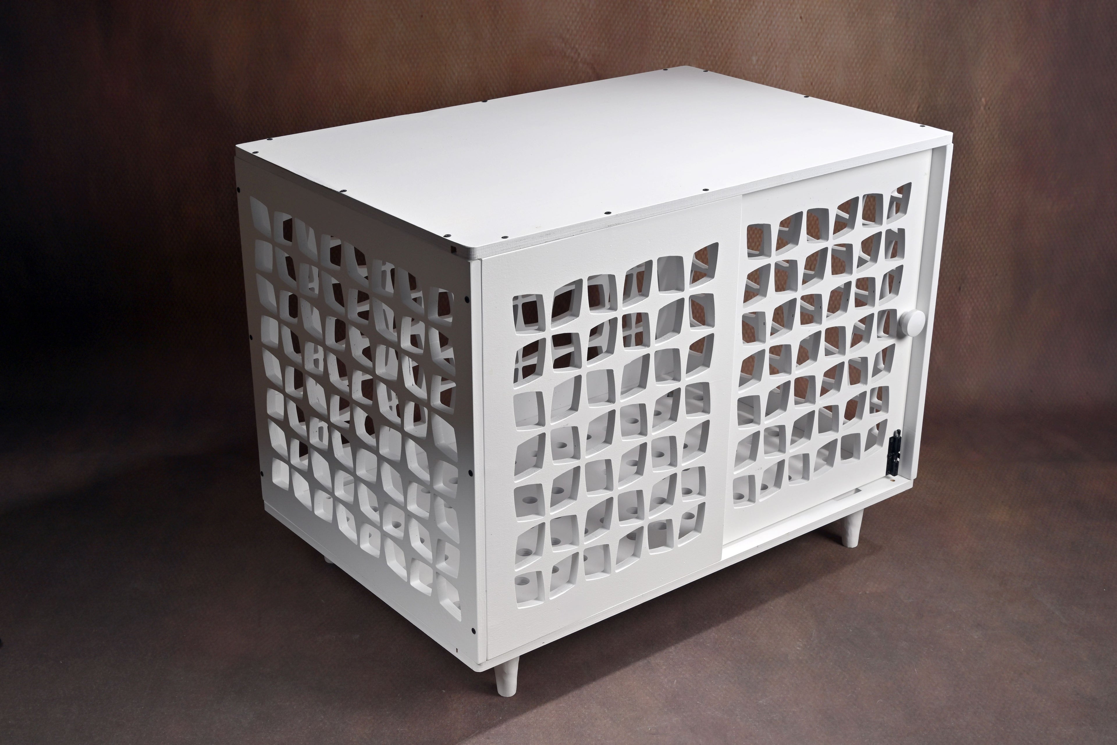 Mid-Century Modern Wooden Dog Crate: Indoor Pet Furniture with sliding door