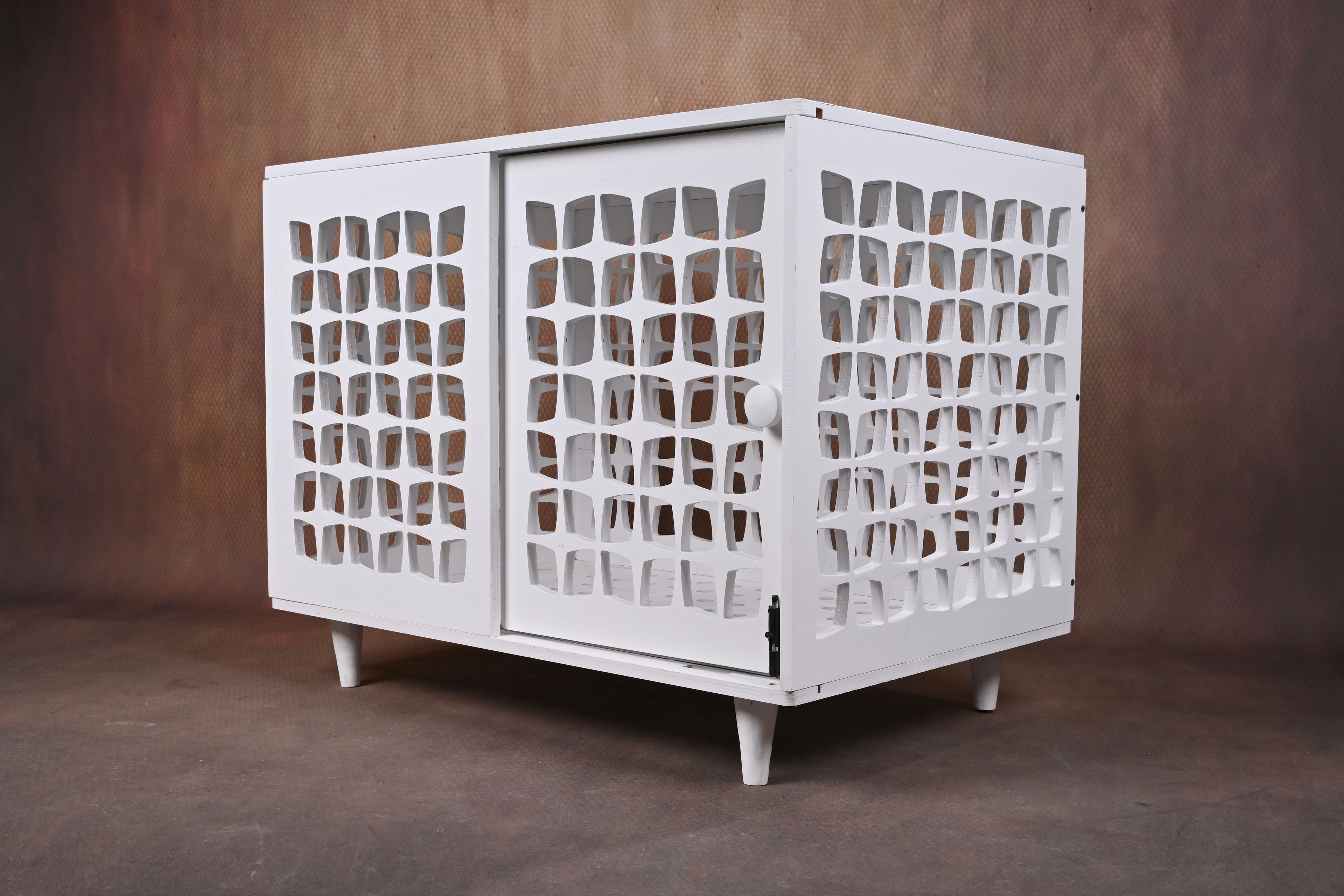 Mid-Century Modern Wooden Dog Crate: Indoor Pet Furniture with sliding door