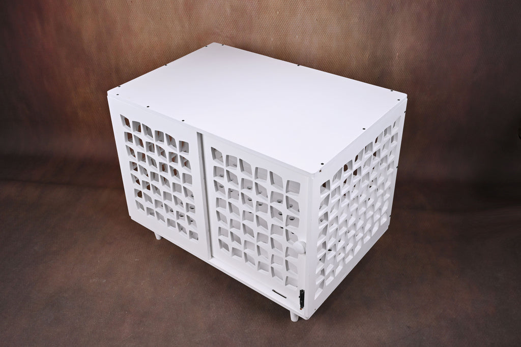 Mid-Century Modern Wooden Dog Crate: Indoor Pet Furniture with sliding door