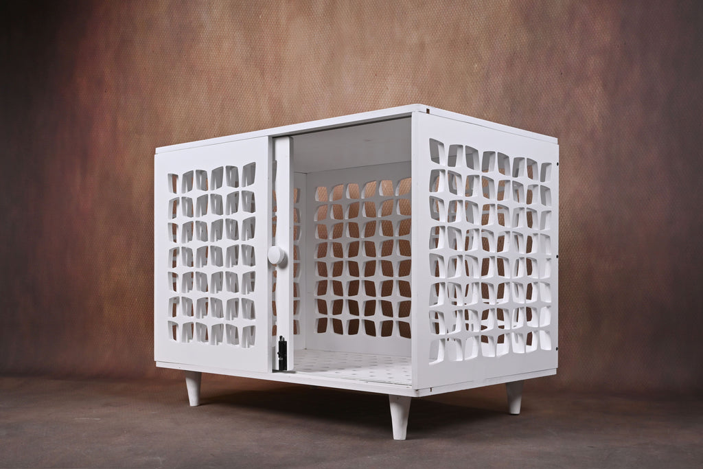 Mid-Century Modern Wooden Dog Crate: Indoor Pet Furniture with sliding door