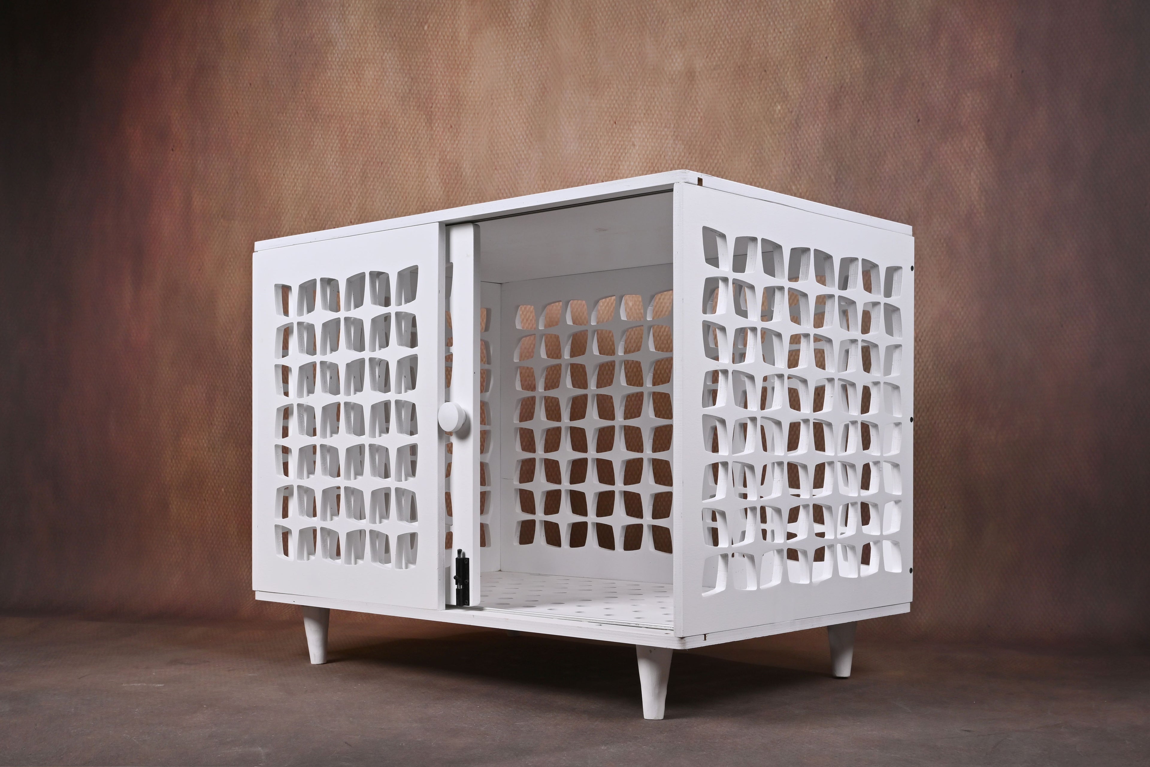 Mid-Century Modern Wooden Dog Crate: Indoor Pet Furniture with sliding door