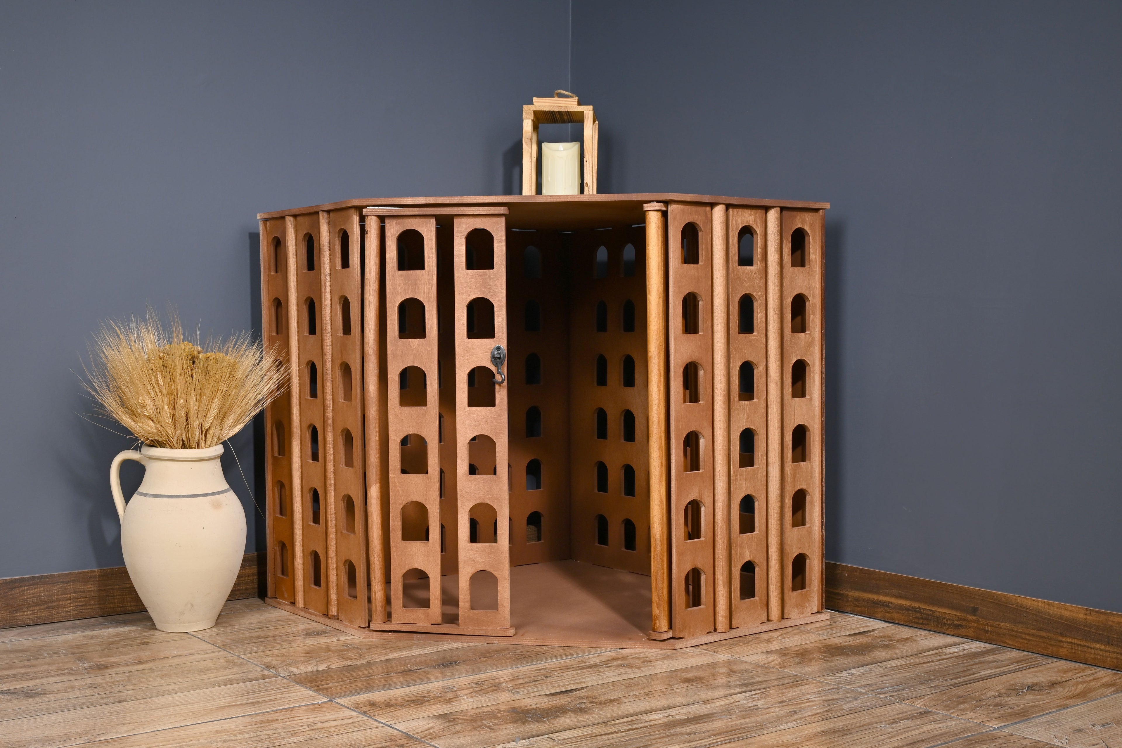 Corner Wooden Dog Crate – Space-Saving Design
