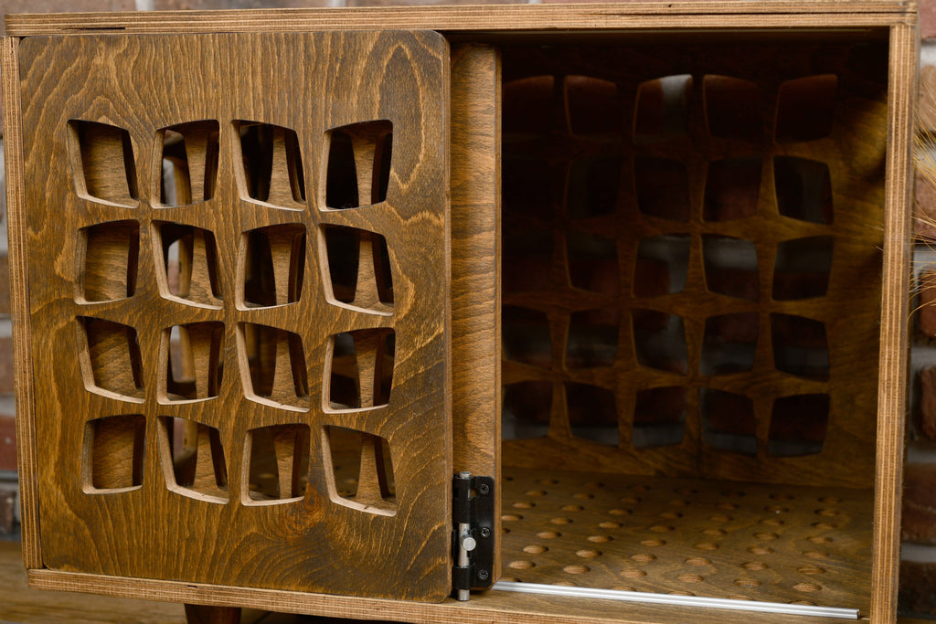 Mid-Century Modern Wooden Dog Crate: Indoor Pet Furniture with sliding door