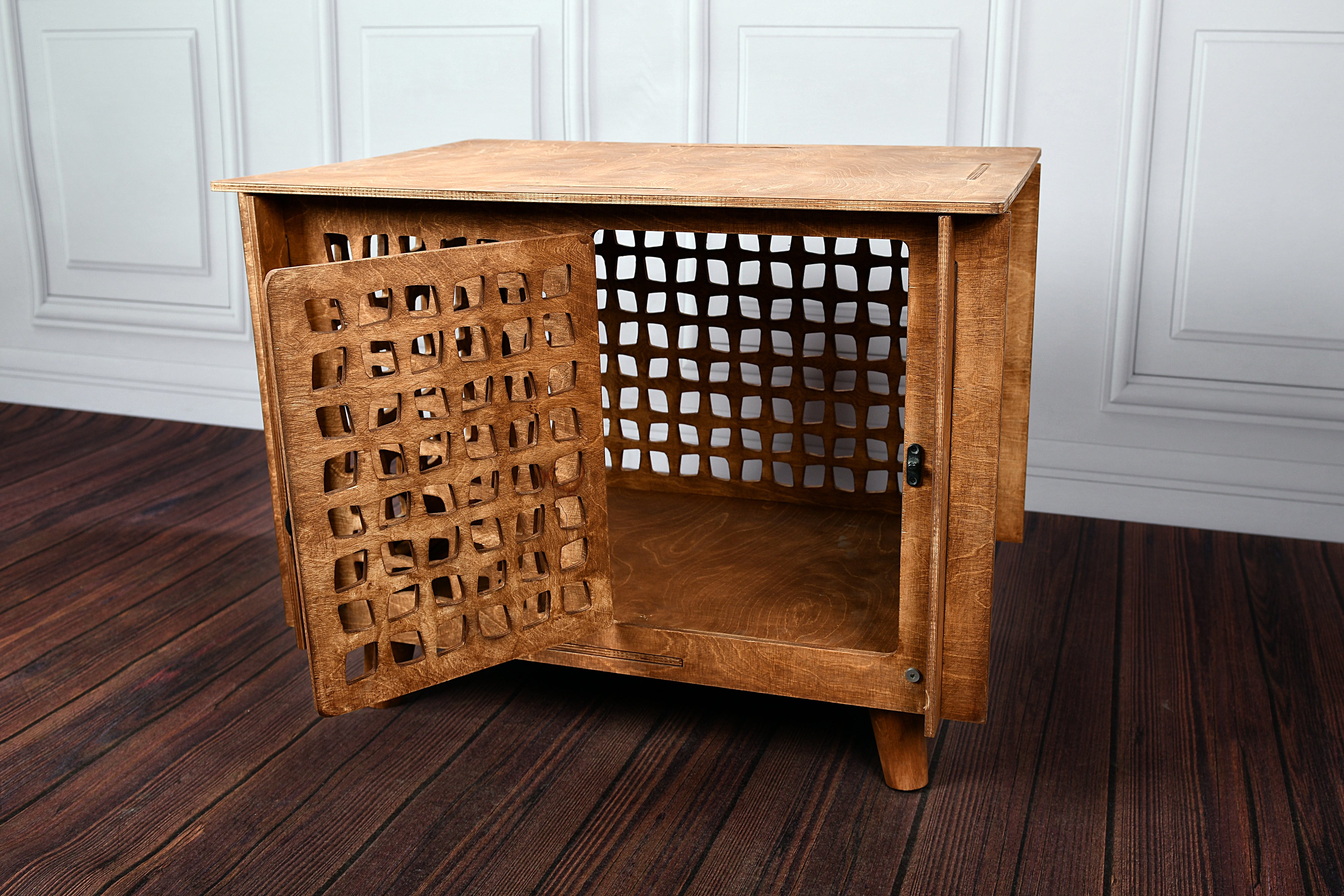 Mid-Century Modern Wooden Dog Crate Furniture: Indoor Pet House