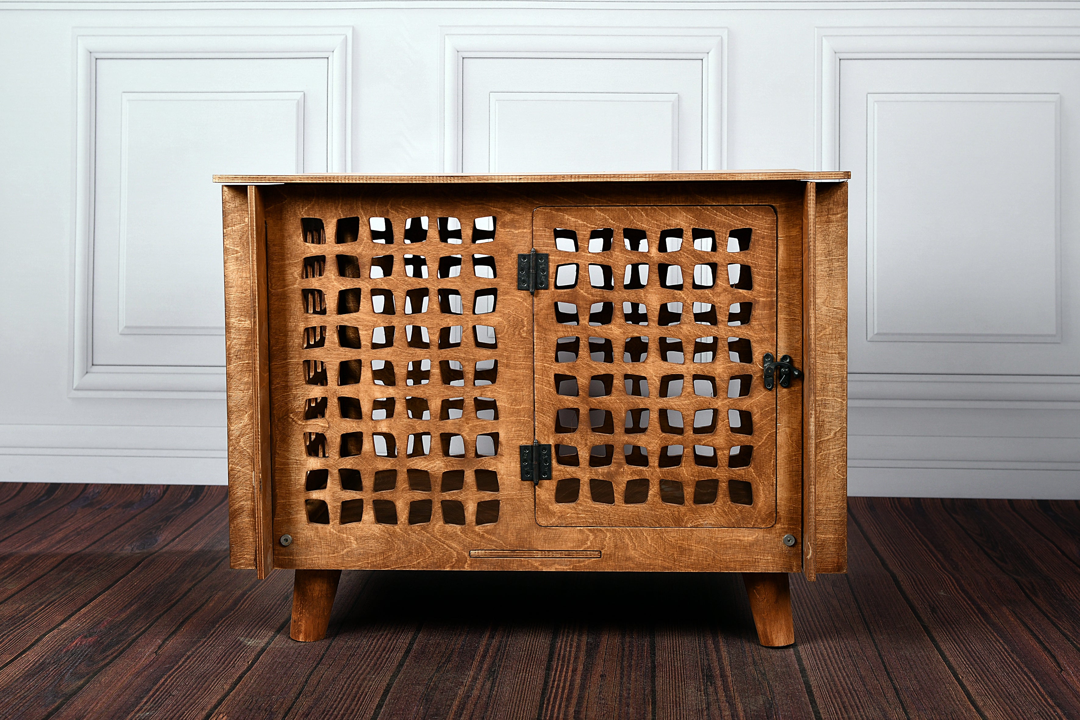 Mid-Century Modern Wooden Dog Crate Furniture: Indoor Pet House