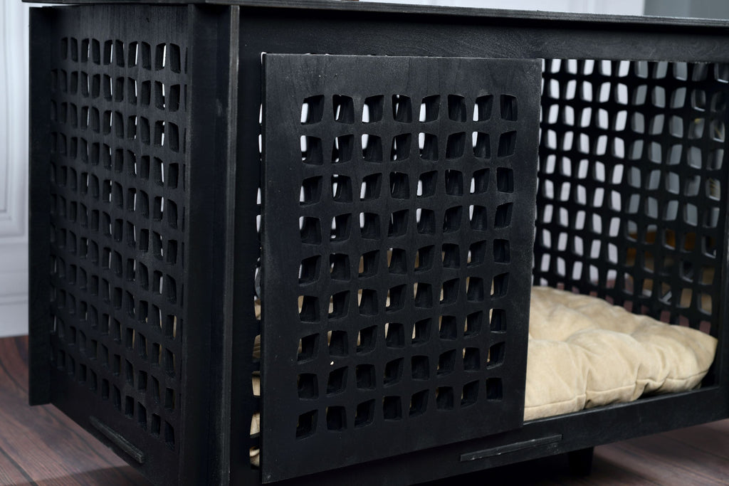 Mid-Century Modern Wooden Dog Crate: Indoor Pet Furniture with sliding door
