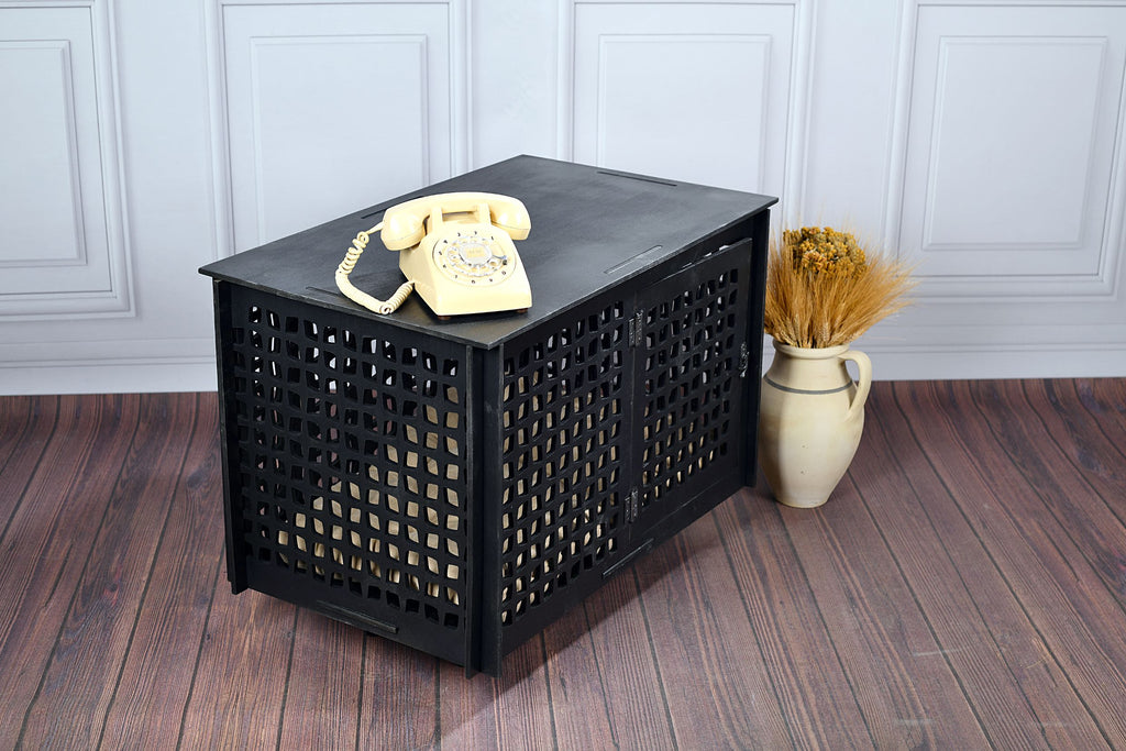 Mid-Century Modern Wooden Dog Crate: Indoor Pet Furniture with sliding door
