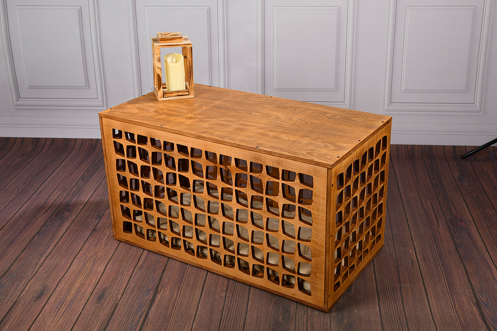Mid-Century Modern Wooden Dog Crate: Indoor Pet Furniture with sliding door