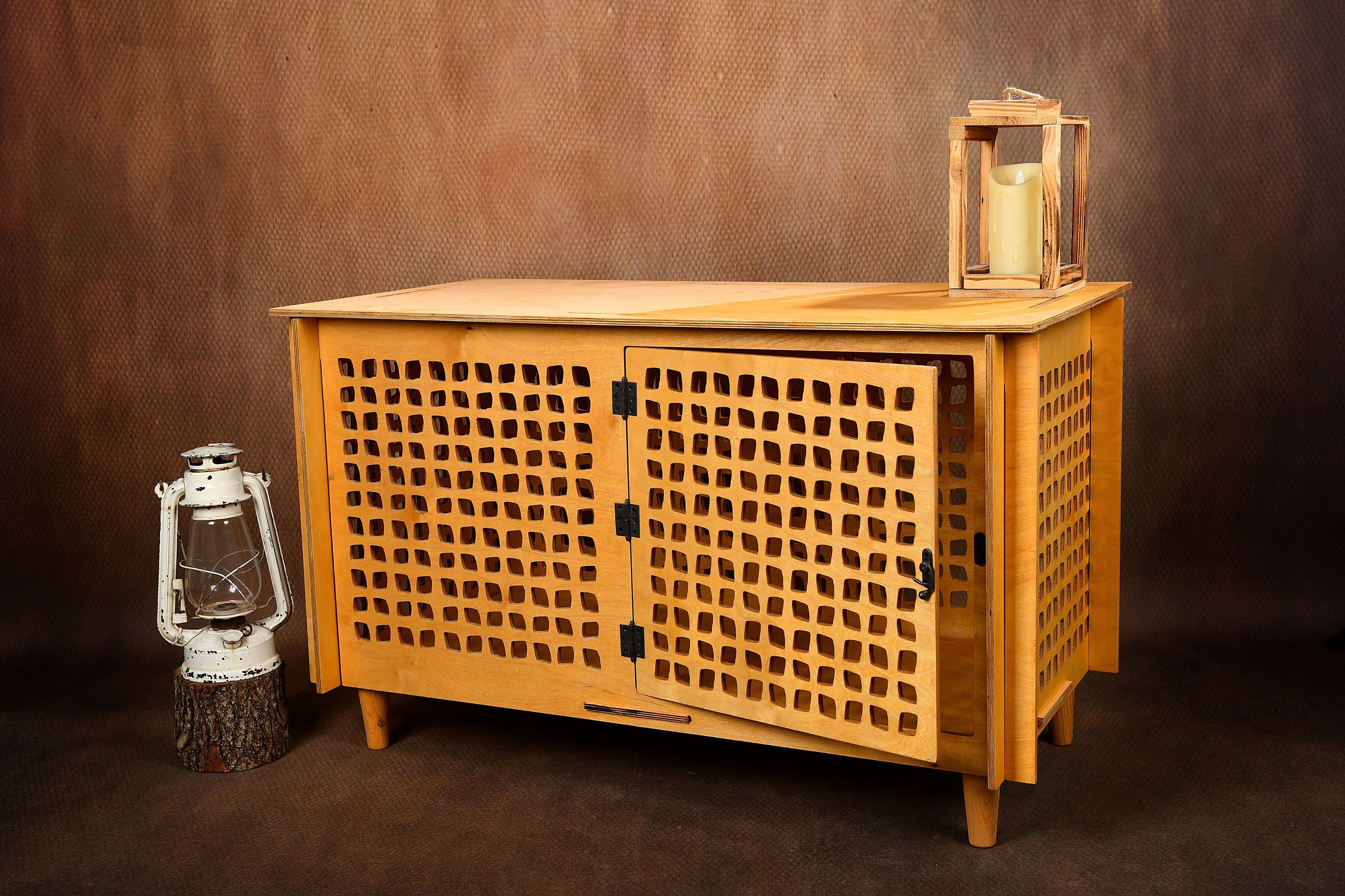 Mid-Century Modern Wooden Dog Crate Furniture: Indoor Pet House