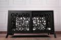 Mid-Century Modern Rounded Wooden Dog Crate Indoor Pet Furniture – Black