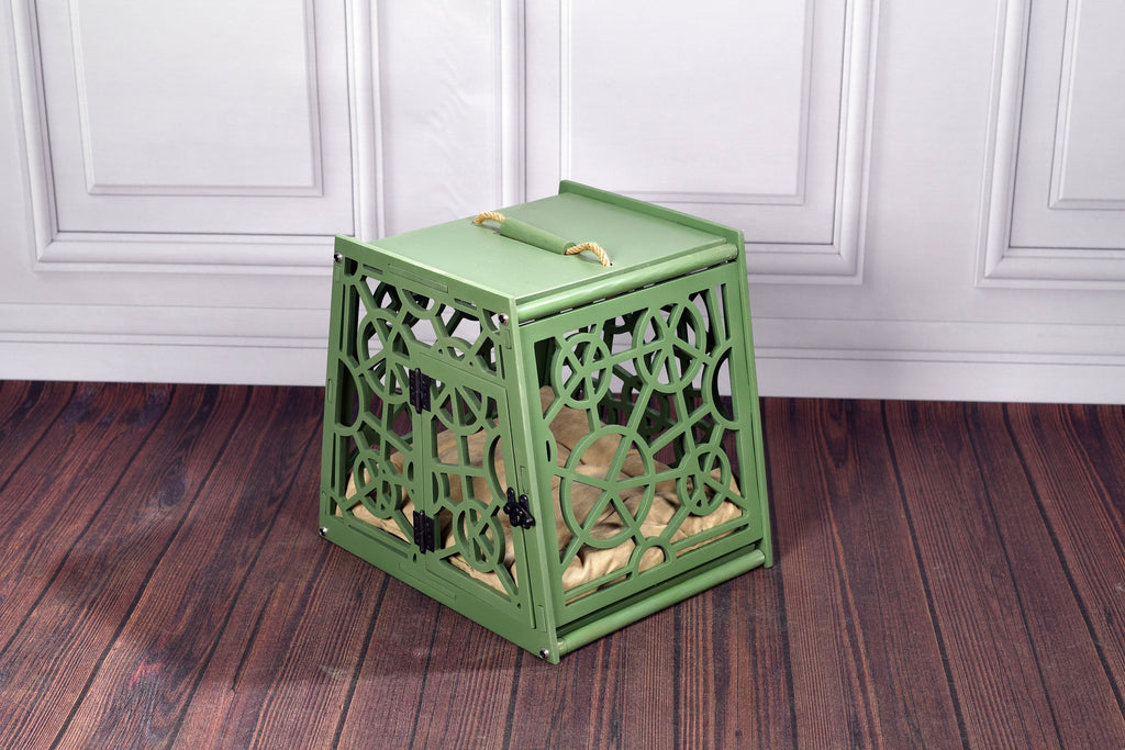 Modern Wooden Dog Crate: Portable Pet Kennel with Cushion